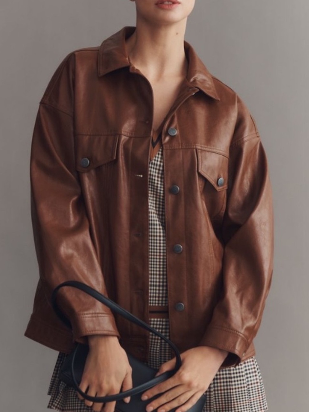 Anthropologie Pilcro The Weston Faux Leather Boyfriend Jacket Cambridge Brown L